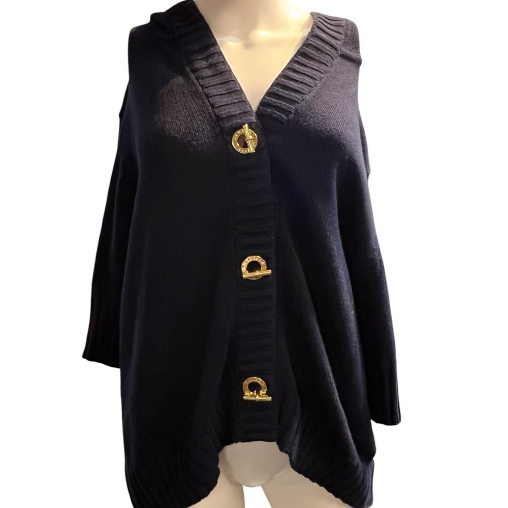 Lauren Ralph Lauren Sweater Blue Gold Tone Toggle Buttons Hooded XL Nautical